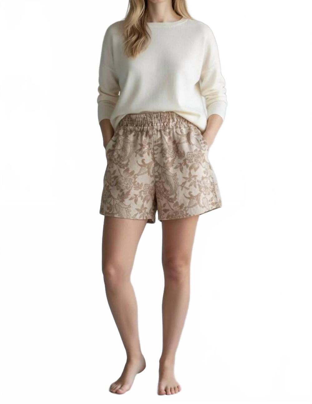NEW BLACK TAPE floral elastic waist shorts in cream and beige